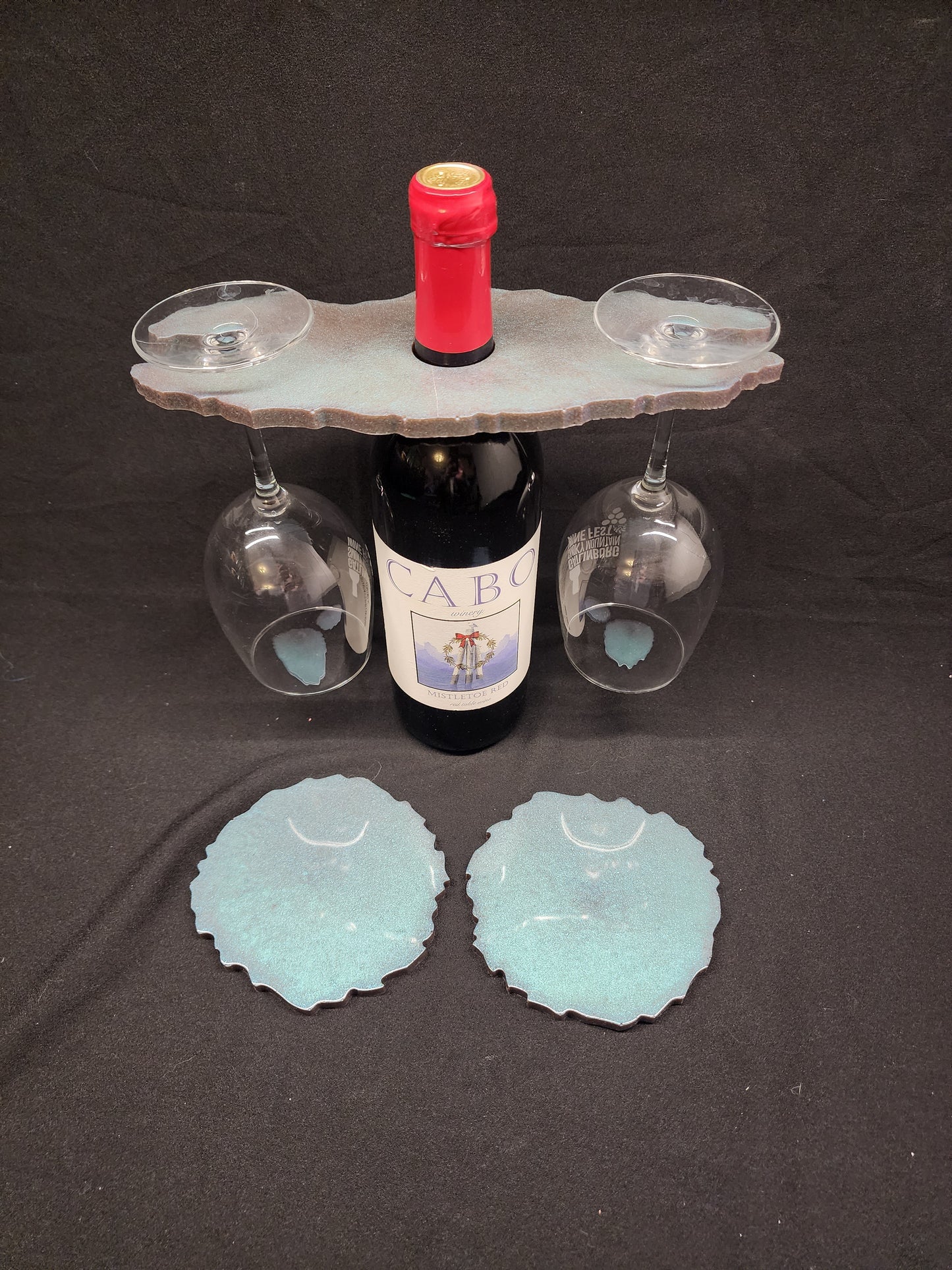Custom Resin Wine Glass Holder w/Coasters
